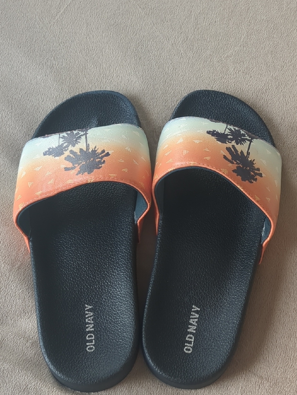 Old Navy Orange Gradient Palm-Print Slide Sandals 8-9 Mens
